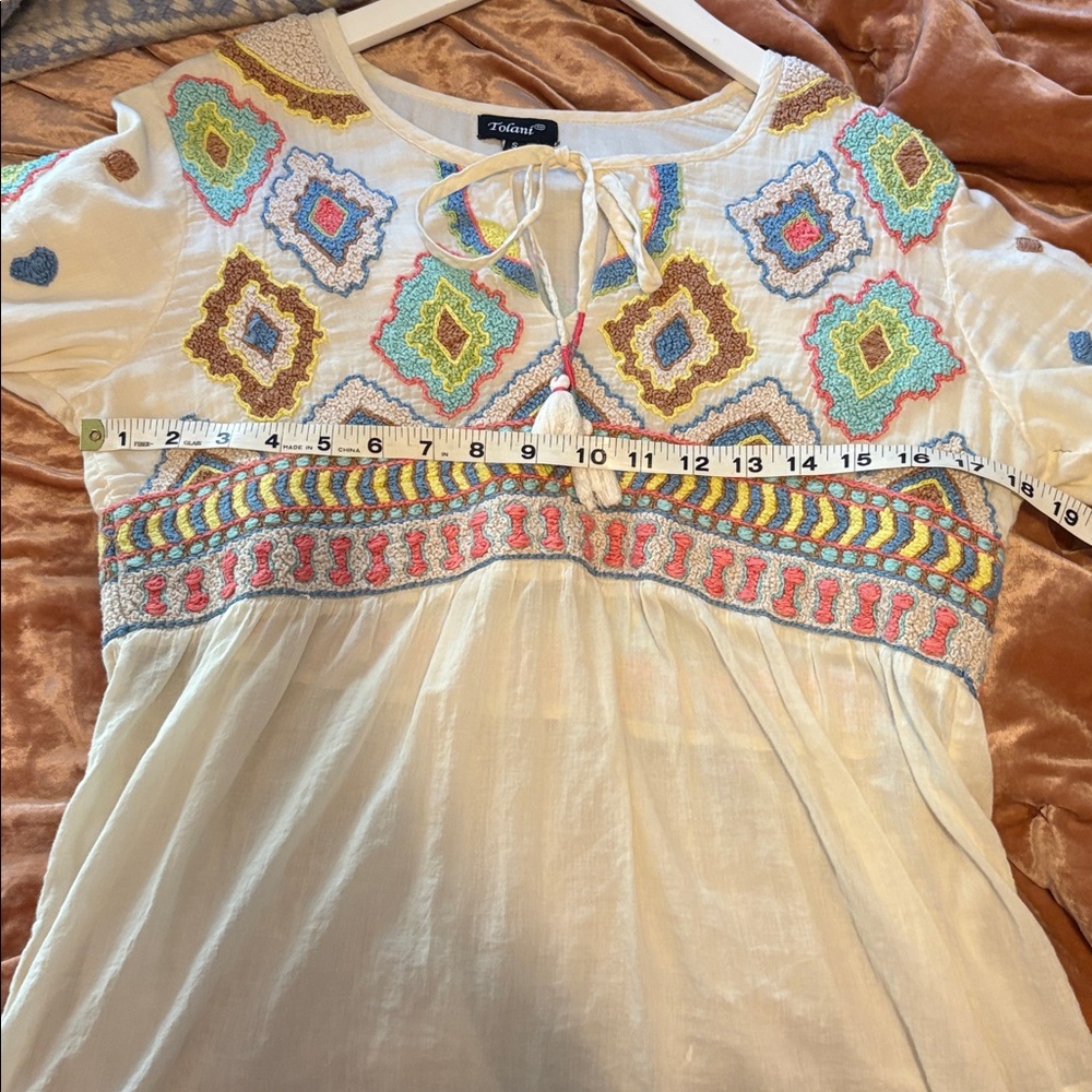 Embroidered Bohemian Blouse Oversized Comfy 100% Cotton Pastels - Picture 8 of 9